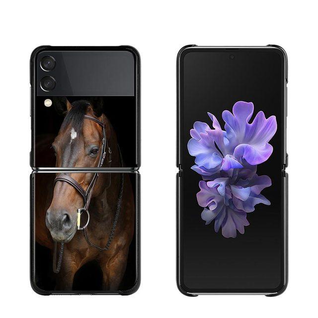 Phone Case For Samsung Galaxy Z Flip3 5g Back Pc Case For Samsung Z Flip Capa Black Shell Hard Fundas Running Horses