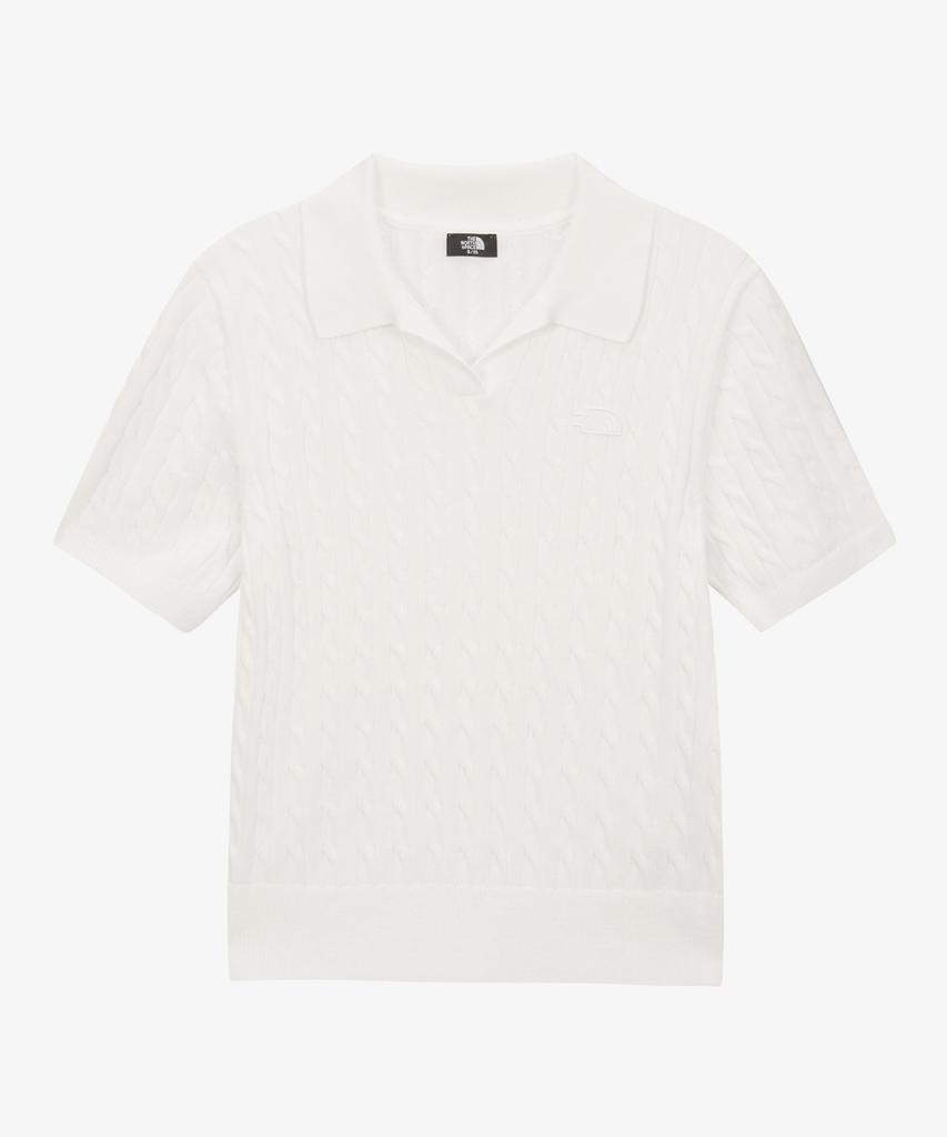 Noseupeiseu Nt7As30A Women'S Cable Short Sleeve Polo Sweater Ivory