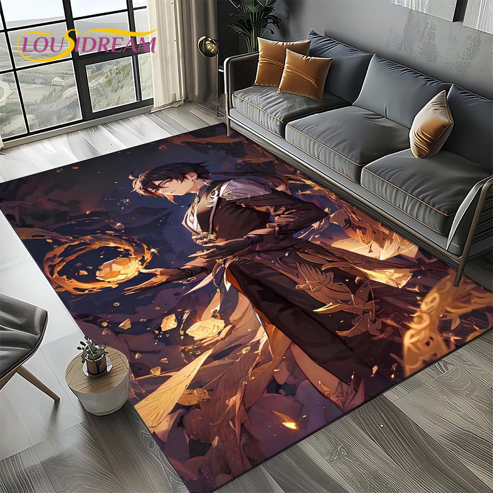 Nowy Dywanik Kreskówkowy Solo do Gier Genshin Impact do Salonu Sypialni Dekoracja Domowa Sofa, Mata Podłogowa Antypoślizgowa do Zabawy dla Dzieci