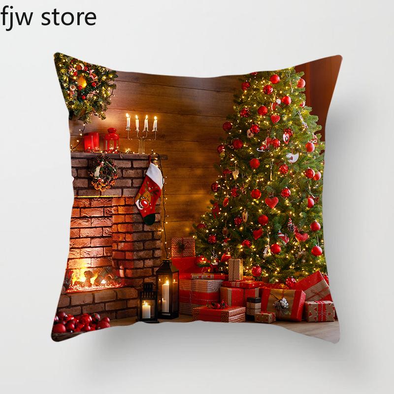 Weihnachten Neujahr Dekorative Kissenhülle Baum Kamin Druck Überwurf Sofa Stuhl Kissen Heimdeko