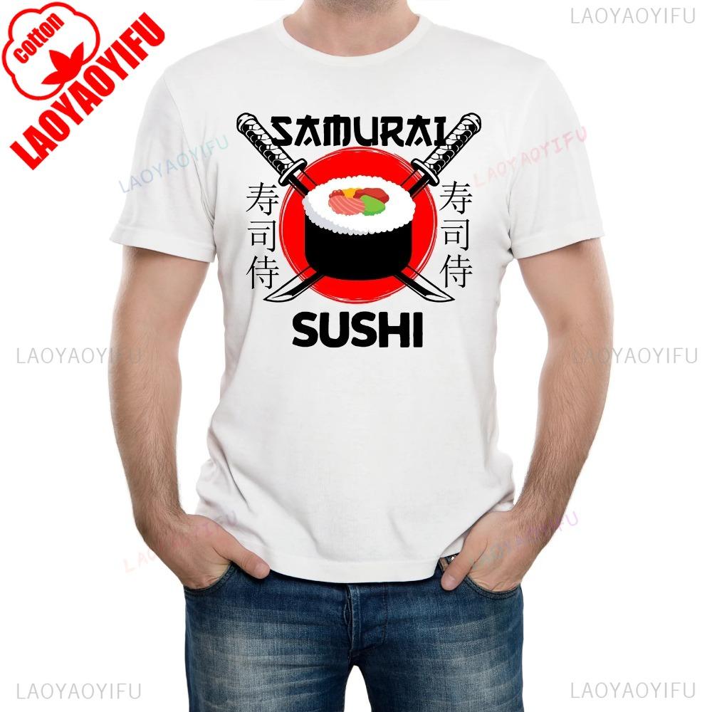 Samurai Sushi Japanese Restaurant Mens TShirt Sushi Lover Summer Casual T Shirt Men Daily Life Crewneck Cotton Short Sleeve