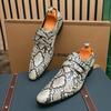 Men's Large Size Buckle Slip-on Snake Print Leather Shoes - Trendy Business and Casual Formal Shoes