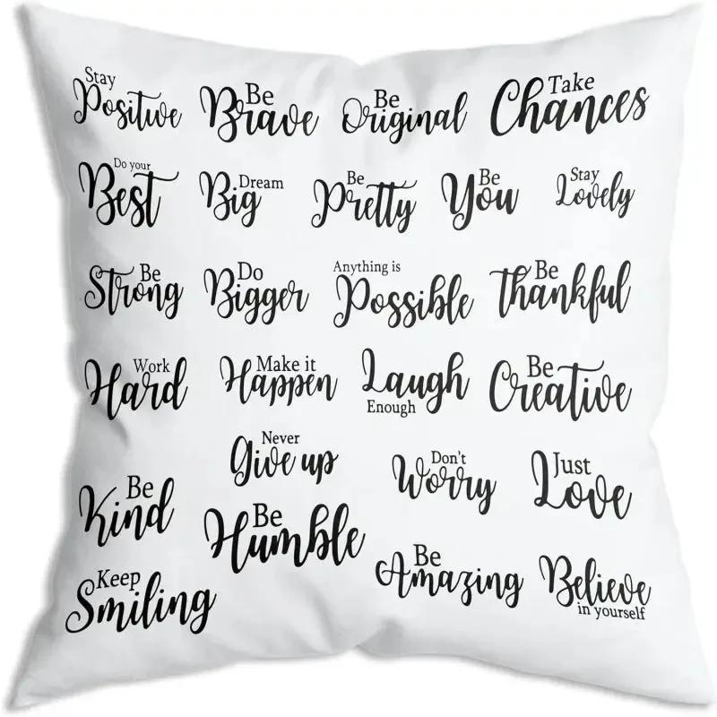Cartoon Letter Print Cushion Cover Inspirational Quotes Throw Pillows Home Office Decoration Living Room Bedroom Sofa Pillowcase