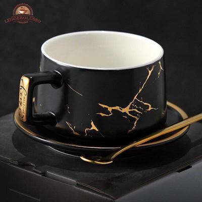OLOEY Gold Rim Marble Pattern Ceramic Coffee Cup Set