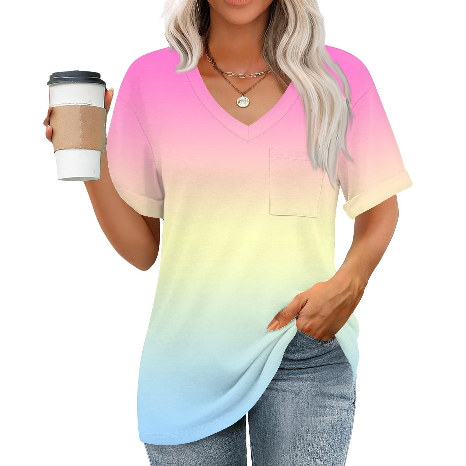 

Женские топы с V-образным вырезом и коротким рукавом Блузки Повседневные модные принты Туники Топы с карманами M