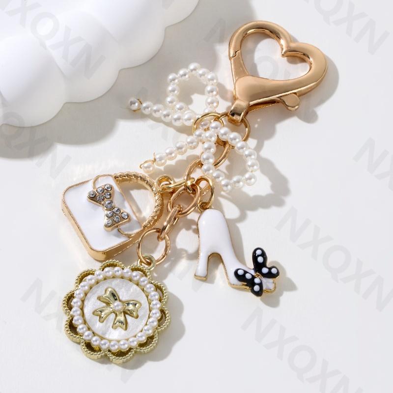 Pretty Preal Round Bow Knot Handbag Flower Enamel Keychain Heart Elegant Keychain For Women Girls Handmade Good Gift DIY Jewelry