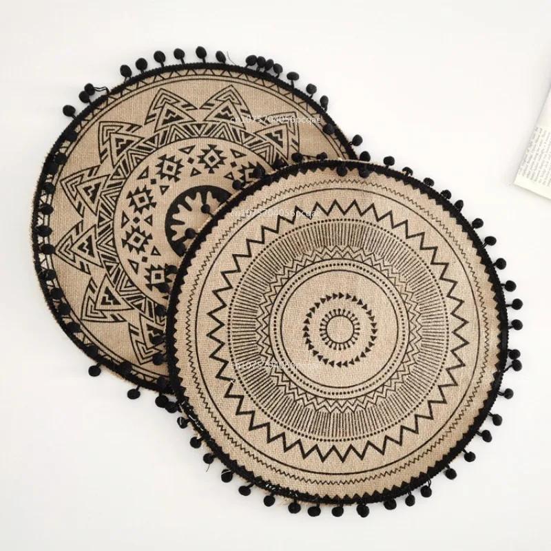 38cm Natural Vintage Jute Woven Placemats Bohemian Style Party Decoration Hanging Wall Decor Mat Vase Mat Table Mats Placemat