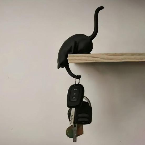Cute Cat Key Holder 3D Printed Cat Figurine Kitty Paw Key Hanger for Wall Shelf Entryway Tabletop Decor