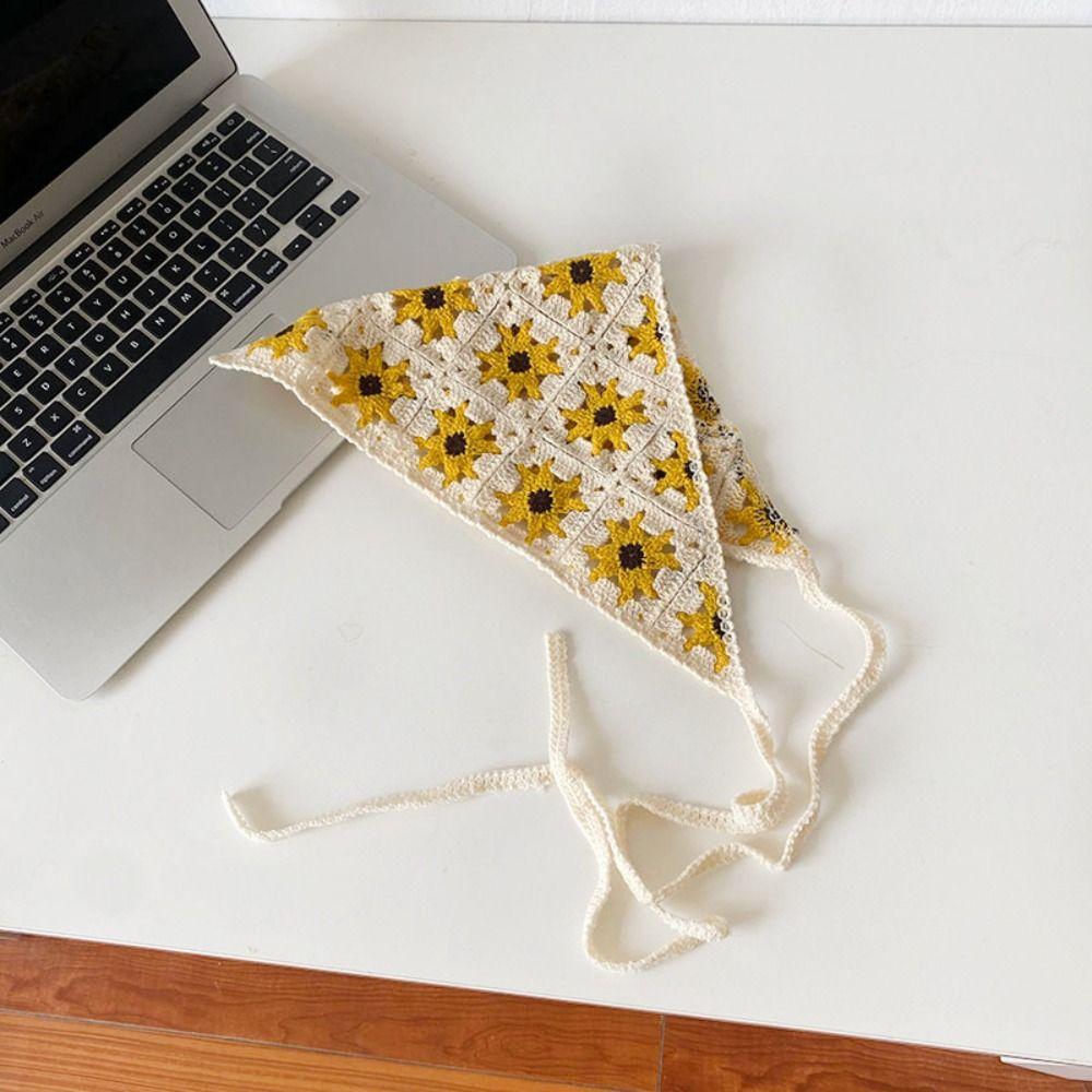 

Девушка Ручная работа Крючком Креативный Платок на голову Шляпа Треугольная Повязка на голову Повязка на голову Полотенце Треугольный Шарф бежевый