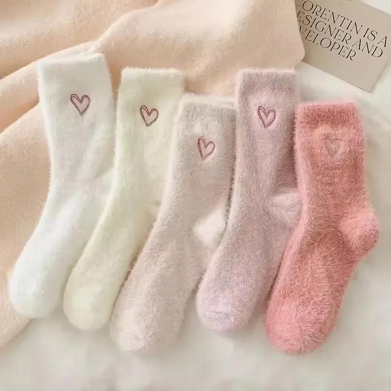 Autumn Winter Fleece Bow-Tie Plush Socks Woman Cute Sweet Mid-Calf Socks Thickened Warm Home Sleep Short Socks for GirlsNon-slip