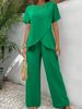 2025 European Women's Plus Size Irregular Summer Fashion Set with Wide-Leg Pants