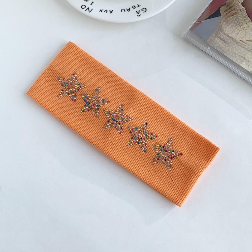 Non Slip Rhinestone Star Headband Elastic Stretchy Sweatband Y2K Knit Hair Band Daily Wear