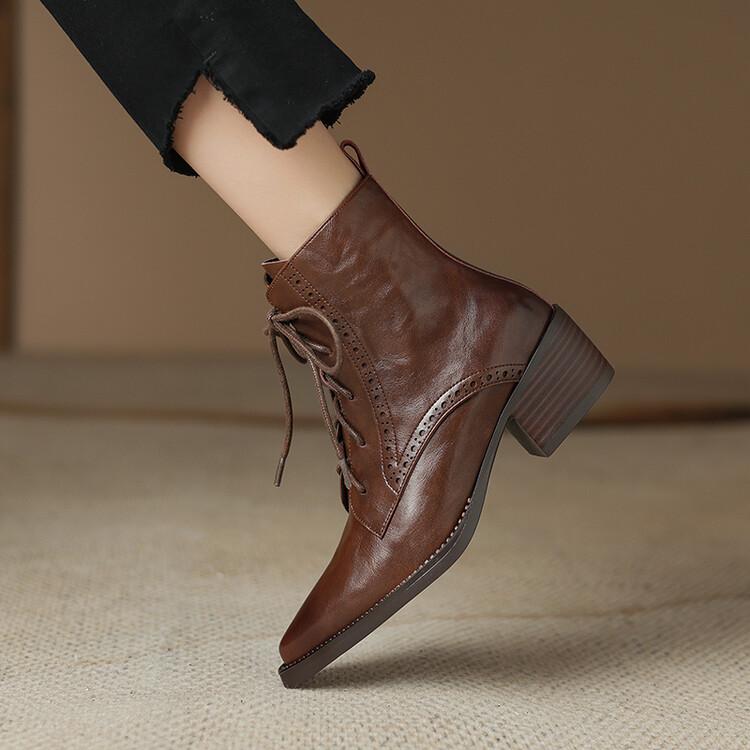 Fashion 2025 Autumn Split Leather Women Boots Pointed Toe Chunky Heel Boots for Women Fashion Ankle Boots Winter Boots Zapatos De Mujer