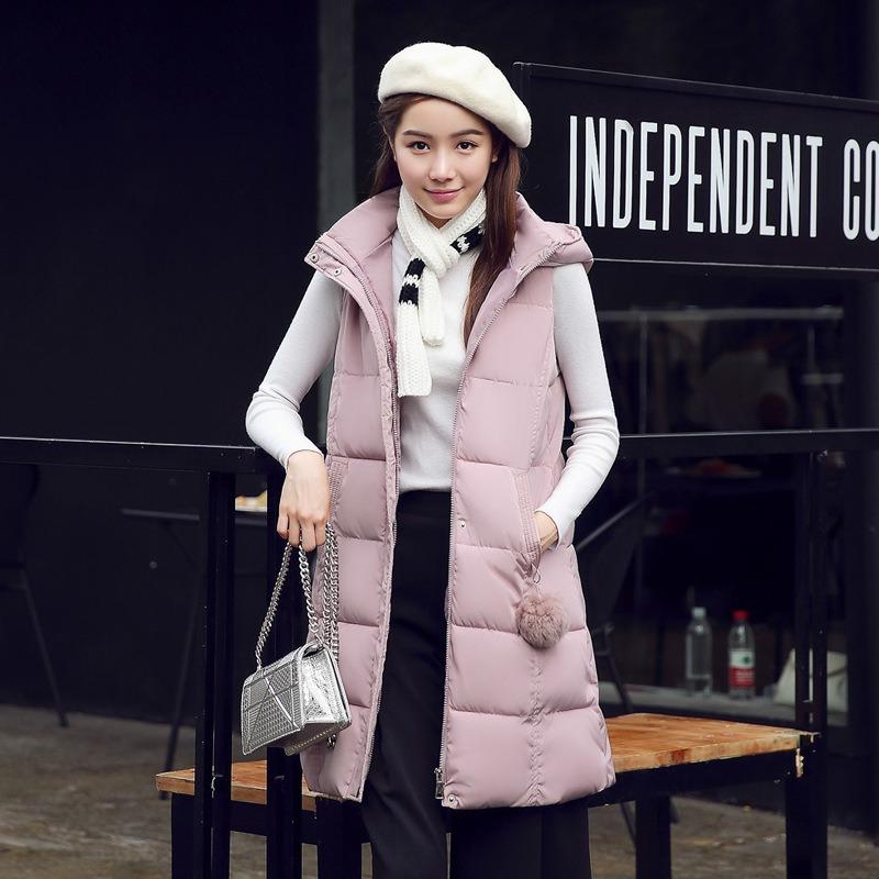 New women's clothing medium and long vest long women's pocket hairball vest down cotton jacket