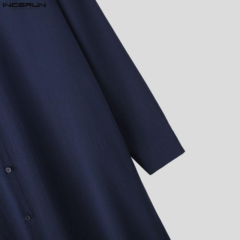 INCERUN Bărbați Guler Revers Mânecă Lungă Nasturi Tiv Neregulat Fante Înalte Cămăși Lungi Tunică