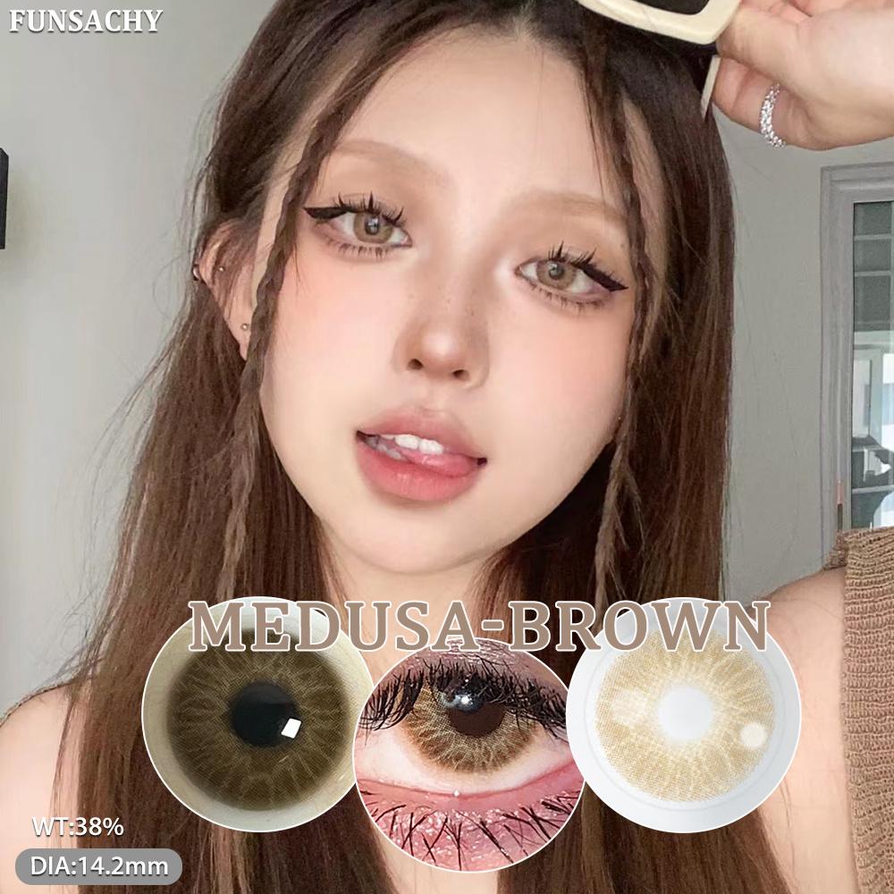 Funsachy 2PCS Colored Pupils for Eyes Blue Pupils Cosmetic  Natural Lens Beauty Pupil Brown Makeup Lens with Lens Case