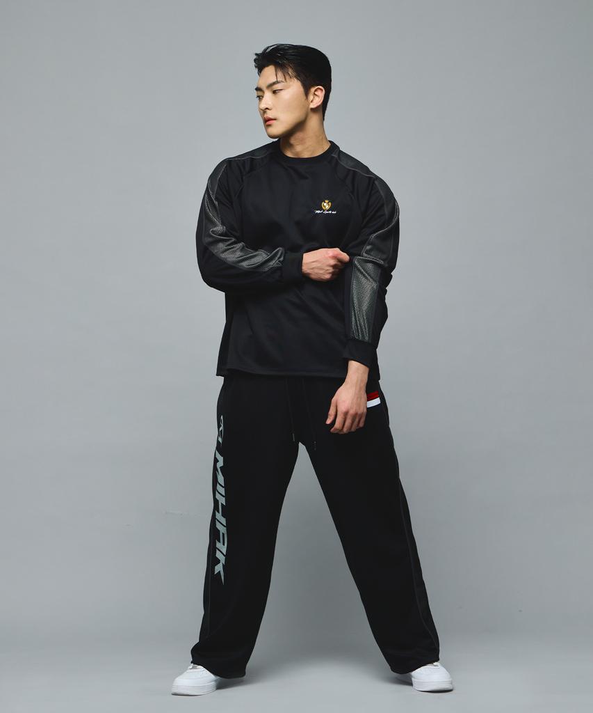 Mihag Sponsor Logo Mesh Jersey Wide Pants (Black)