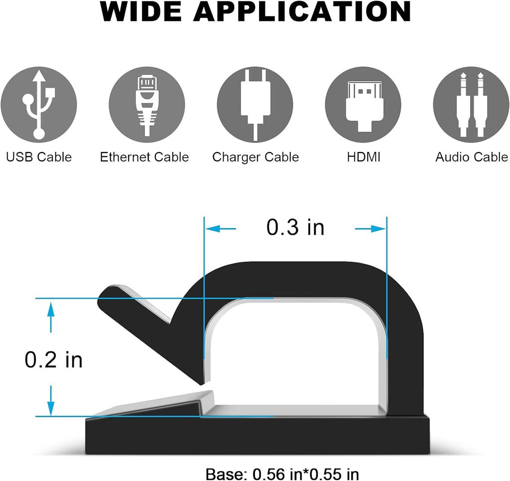 40Pcs R-Type Self-Viscous Cable Fixed Clip Data Line Storage Car Desktop Office Cable Fixed Device Multifunctional Cable Wire