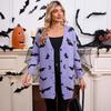 Women's V Neck Long Sleeve Halloween Bat Print Loose Fit Commuter Knit Cardigan