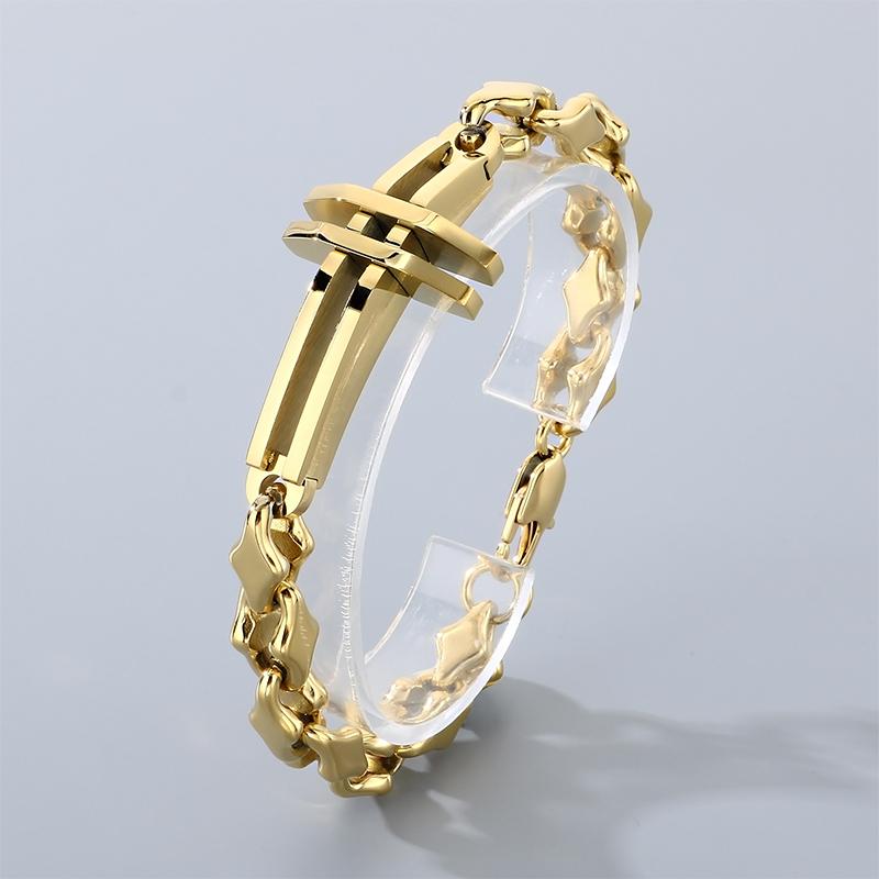Polished Gold Color Stainless Steel Cross Bracelet for Men Women Irregular Chain Minimalist Religious Symbol Jewelry for Daily