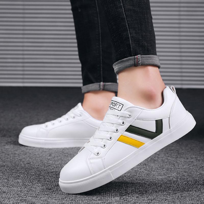 Pánské ploché boty, pouliční móda, ležérní sportovní bílé boty, studentské šněrovací běžecké boty