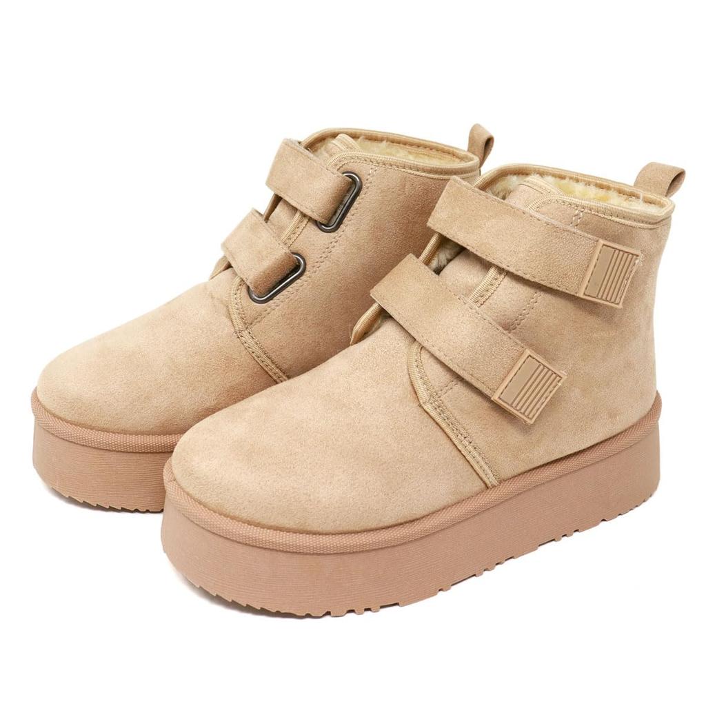 Dedes Shearling Double Flat Thick Unisex Boots, Mid-Length, Belt, Shoes, Sole, 4.5cm, Fur, Snow, Winter, Warm, Boa,