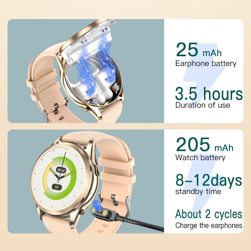 X17 Women TWS Earphones Smart Watch 2 in 1 Bluetooth-compatible Call Music Heart Rate Monitoring Watch