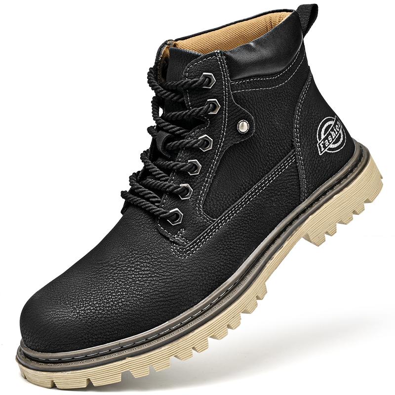 New Leather Men's Boots Autumn Winter Men Work Boots Outdoor Non-slip Ankle Boots Fashion High-Top Men's Shoes Hombres Botas