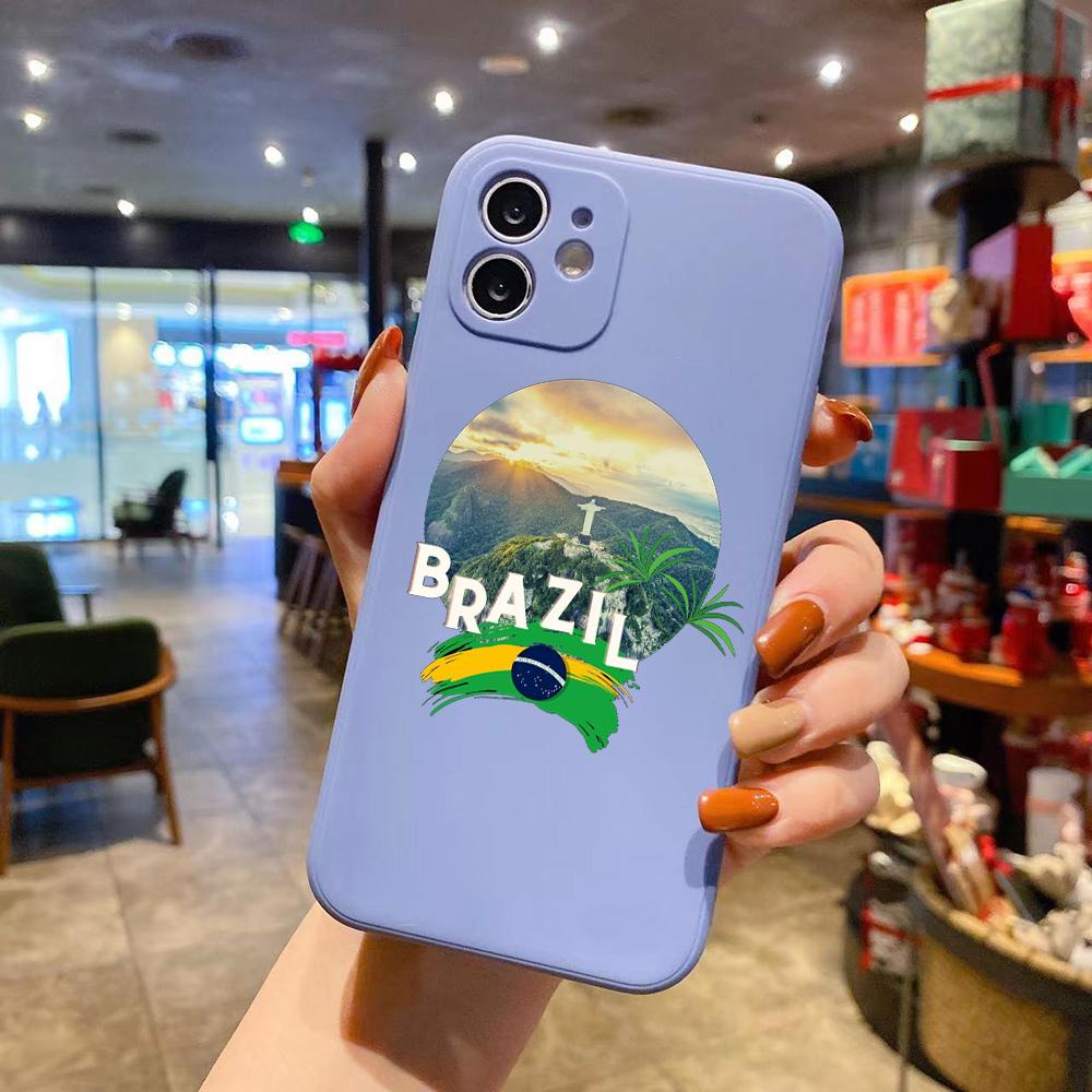 Brasilien Flagge Fußball Luxus Quadratisch Flüssigsilikon Handyhülle Für iPhone 14 11 12 13 Pro Max Mini X XS XR 7 8 Plus SE2 DIY Hülle