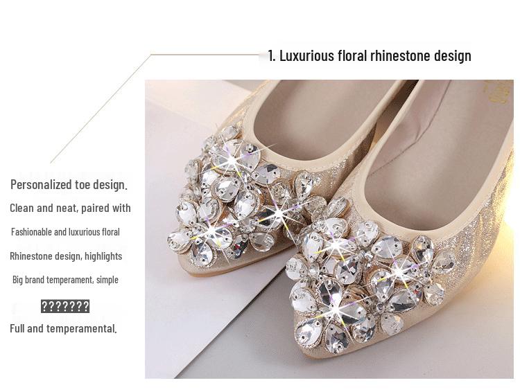 Pointed Toe Rhinestone Mary Jane Flats - Women's Autumn Soft Sole, Sizes 41-43