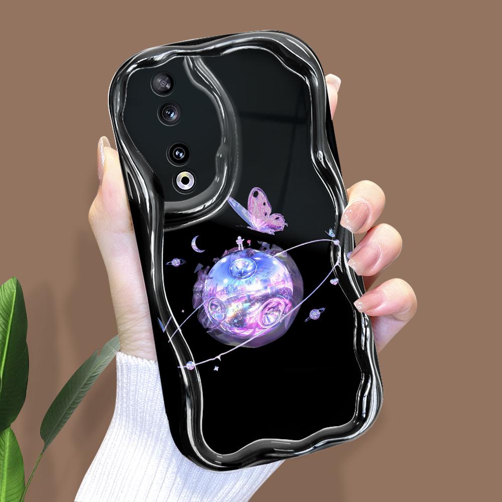 

Милый мультяшный узор, кремовая текстура, мягкий силиконовый чехол с волнистыми краями, чехол для телефона для Huawei Honor Infinix Tecno iPhone Infinix Zero 40 4G чёрный