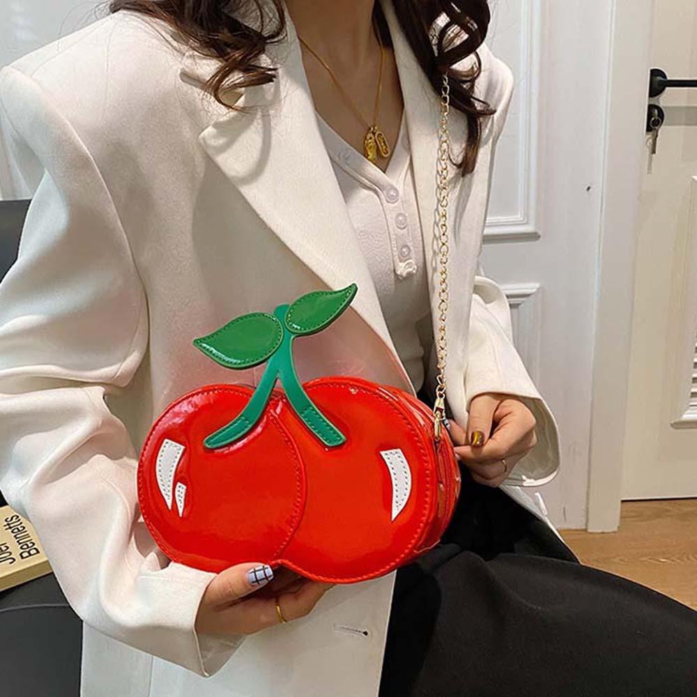Waterproof Red Fruit Crossbody Bag Kawaii PU Shoulder Pouch Trendy Chain Cherry Shape Bag Vacation