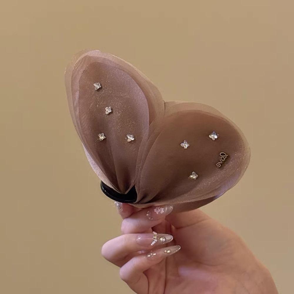 Sweet Butterfly Petals Hair Claw Cloth Women Hairgrips Beach Rhinestone Mesh Shark Clip  Girls