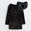 Women's Round Neck Long Sleeve Sparkling Sequin Dress Backless Bow Sexy and Cute Party Dress