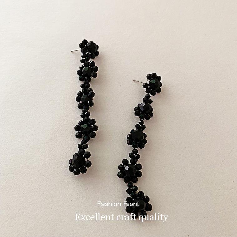 Korean Dongdaemun Crystal Flower Dangle Earrings: Elegant, Transparent, Long, and Exquisite for Women.