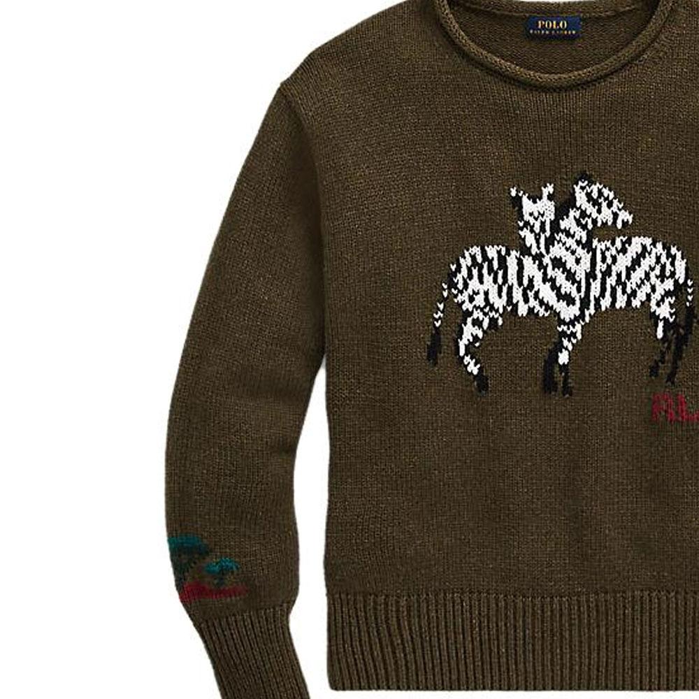 Polo Ralph Lauren Zebra Embroidered Crew Neck Pullover Sweater Women sweater Green 211839015-001