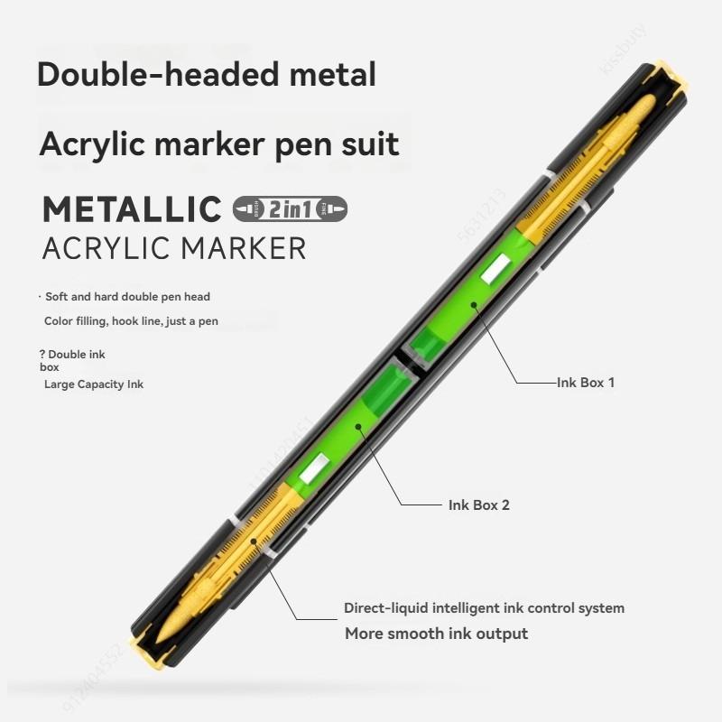 12/48 Metallic Colors Acrylic Paint Markers Dual Tip Pens for Rock Painting Wood Canvas Stone Glass Ceramic Art Supplies Languo
