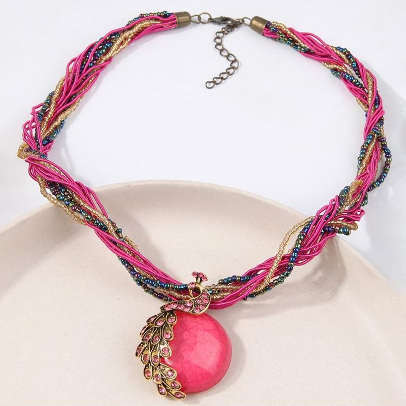 Elegante Vintage Fransen Quaste Anhänger Halskette Pfau Design für Damenpullover