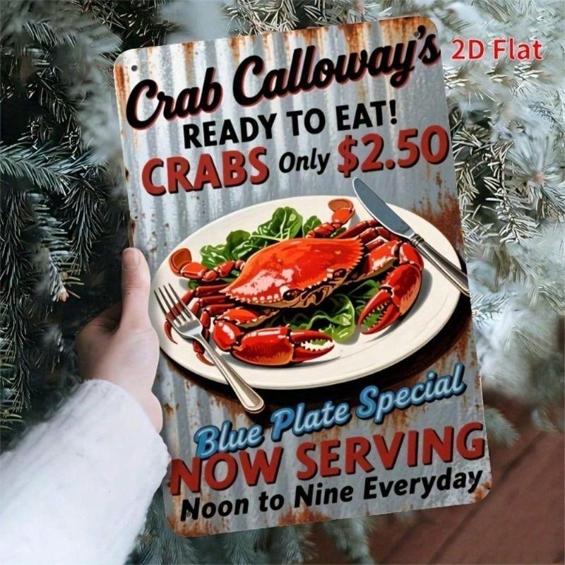 Rustic Blue Crab Metal Wall Art Vintage Tin Sign Home Decor