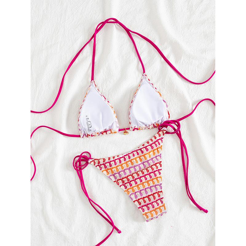 Sexy Pink Plaid Micro Bikini Women Halter Push Up Bra Tie Side Thong Swimsuit Summer Bathing Suit Holiday Swimwear Biquini