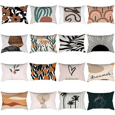 New Nordic Style Printed Fresh Rectangular Lumbar Pillow | Patterned Cushion Cover Machine Washable