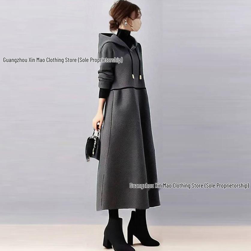 Japanese Style Versatile Hooded Patchwork Mid-length Dress - New & High-Quality