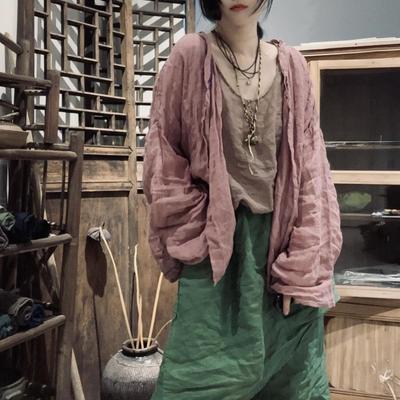 Women Vintage Shirts Tops Solid Color Long Sleeve Summer Button O-Neck Button Women Blouses