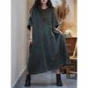 Summer New Arts Style Women O-neck Loose Vintage A-line Long Dress Side Split Design Good Quality Cotton Linen Dresses