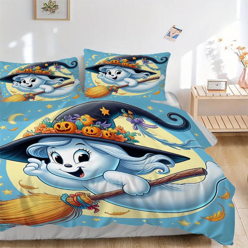 3pcs Beautiful witch ghost Quilt Set - Soft and Comfortable Bedroom, Guest Room and Dorm Decor Bedding Set 1 Quilt Cover + 2 Pillowcases.H01