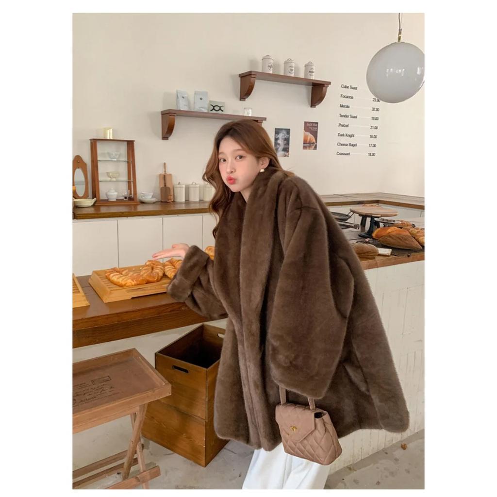 VAYLA Winter Neu Damen Jacke mit lockigen Ärmeln und Pelzmodischer Schalkragen Dicke Langarmjacke