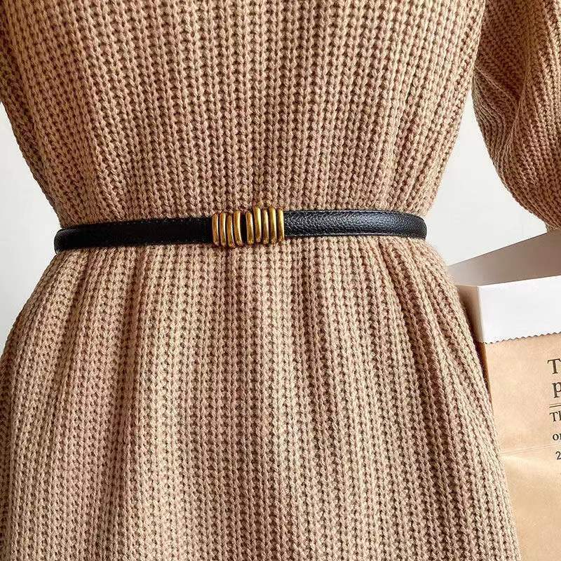 

Punch No Adjustable Womens Retro Gold Buckle Fashionable Pu Belt For Outfit Any Black