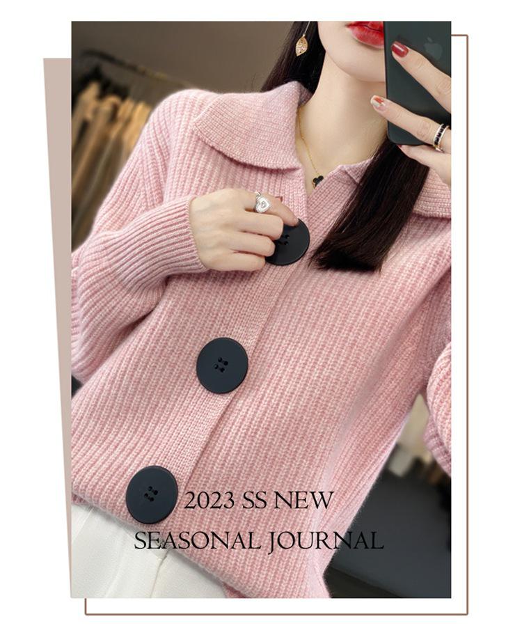 European-Style Women's Wool Cardigan Coat: Autumn/Winter Fashion, Long Sleeve, Korean-Inspired, Trendy Lapel, Thick Knit Sweater.