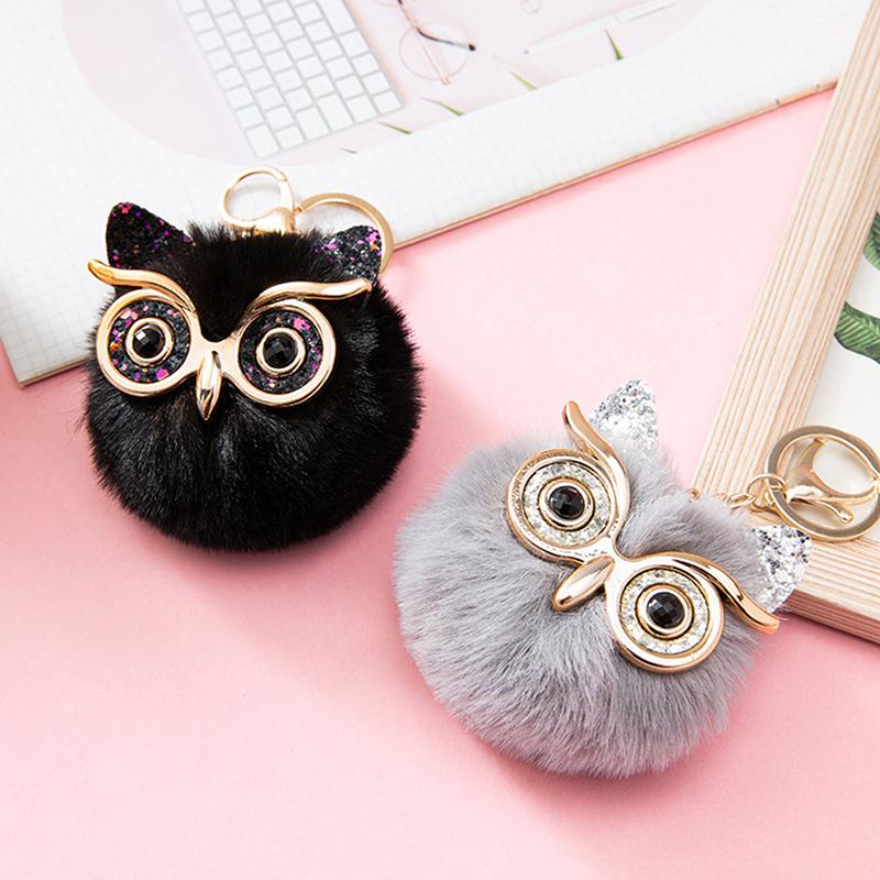 Plush Keychain Pendant With Owl Pendant Pompon For Car Keychain