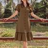 ZANZEA Women Elegant Casual Round Neck Solid Color Loose Short Sleeve Dress